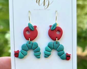 Caterpillar Apple Earrings | Book Inspired Polymer Clay Jewelry