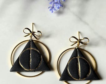 The Hallows Earrings: Handmade Polymer Clay, Gold Plated Posts