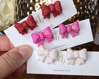 Glitter Bow Stud Earrings – Hypoallergenic Stainless Steel, Polymer Clay
