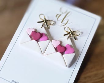 Love Letter Polymer Clay Earrings | 18k Gold Bow Studs