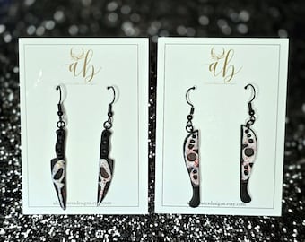 Handmade Polymer Clay Knife Earrings, Ghost Face & Jason Inspired Halloween Jewelry