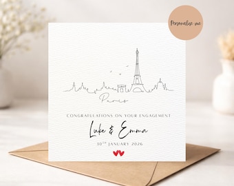 Personalised Engagement Card | Paris Rome London New York Vegas Venice Amsterdam Dubai Barcelona Berlin | City Engagement card for couple
