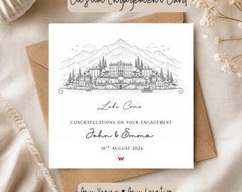 Custom Engagement Card | Personalised Engagement Gift | Any Venue or Location Illustration, Proposal Location Card, Couples Engagement Card