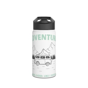 Adventure Stainless Steel Water Bottle, Camping Gear, Hiking Accessories, Travel Mug, Gifts for Adventurers