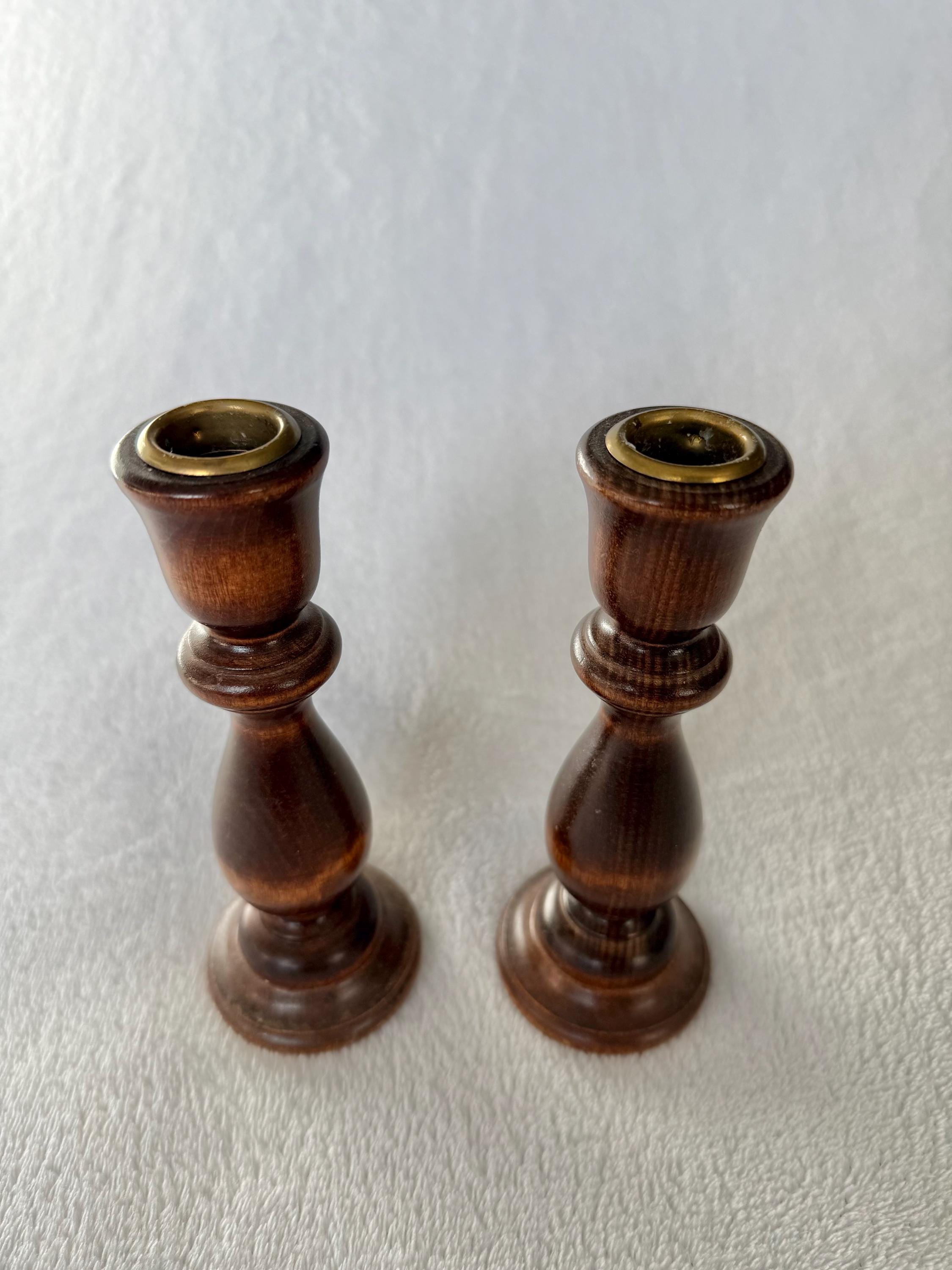 Vintage Wood Candlestick Holders Pair - Etsy