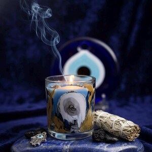 Hand Poured Soy Wax Candle, Evil Eye Protection, Patchouli Tobacco Palo Santo