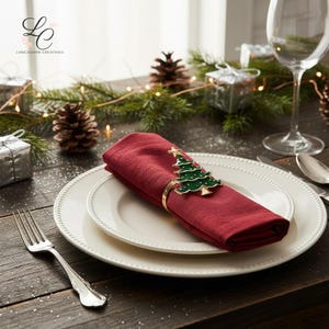 Christmas Tree Napkin Rings | Metal Holiday Table Decor (12Pcs)