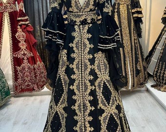 Fulya Black Velvet Caftan Bindallı Tamanho 36 a 50