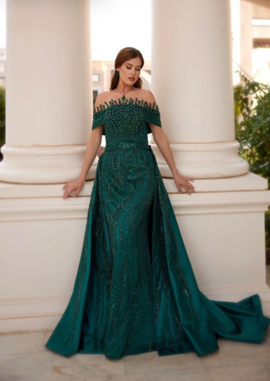 sultana wedding and evening dresses uk Embroidery Long Sleeve Green Bridal Dress main image 0