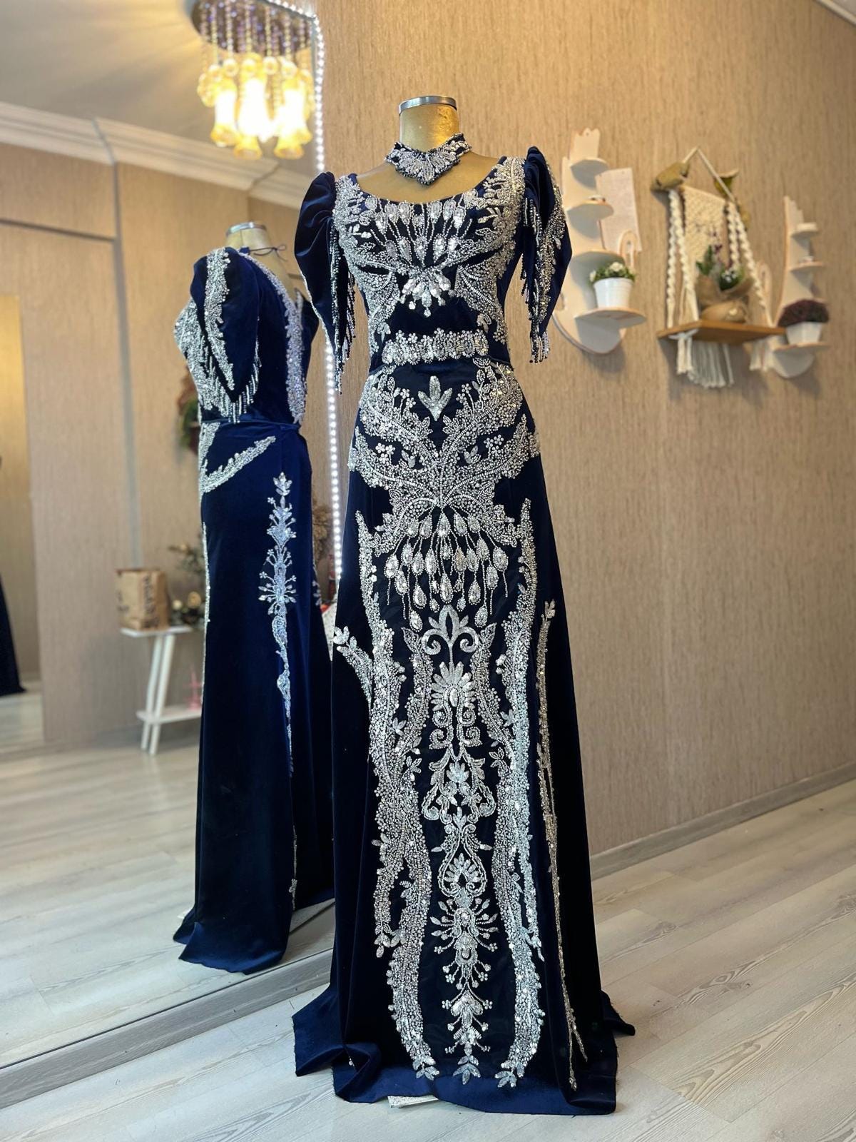 LAILA Navy Blue Indian Style Caftan Bindall - Etsy Israel