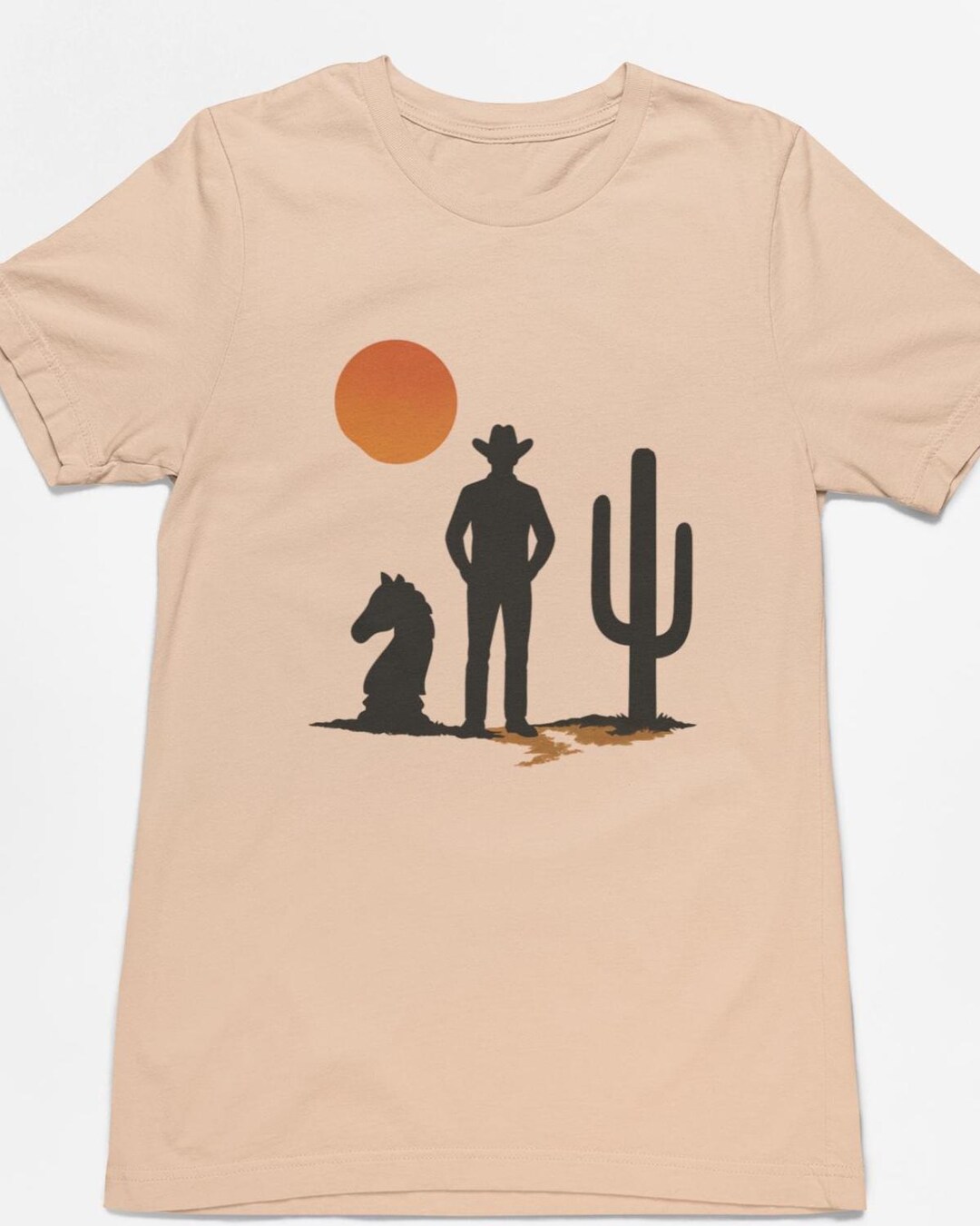 Cowboy Knight Desert Sunset Tee - Funny Chess Shirt - Western Chess ...