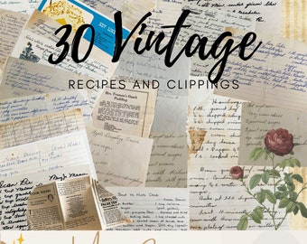 Old Recipe Cards, Handwritten and Clippings-Perfect for Ephemera, Junk Journaling or an Avid Cook
