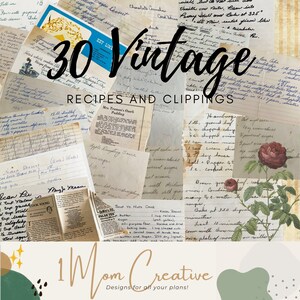 Tarjetas de recetas antiguas, escritas a mano y con recortes: perfectas para material efímero, diarios basura o para un cocinero ávido