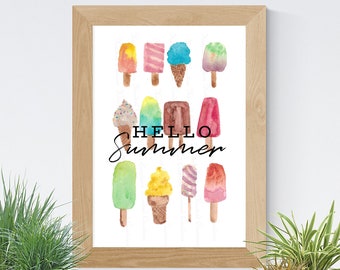 Hola paleta de verano, arte de pared imprimible de helado