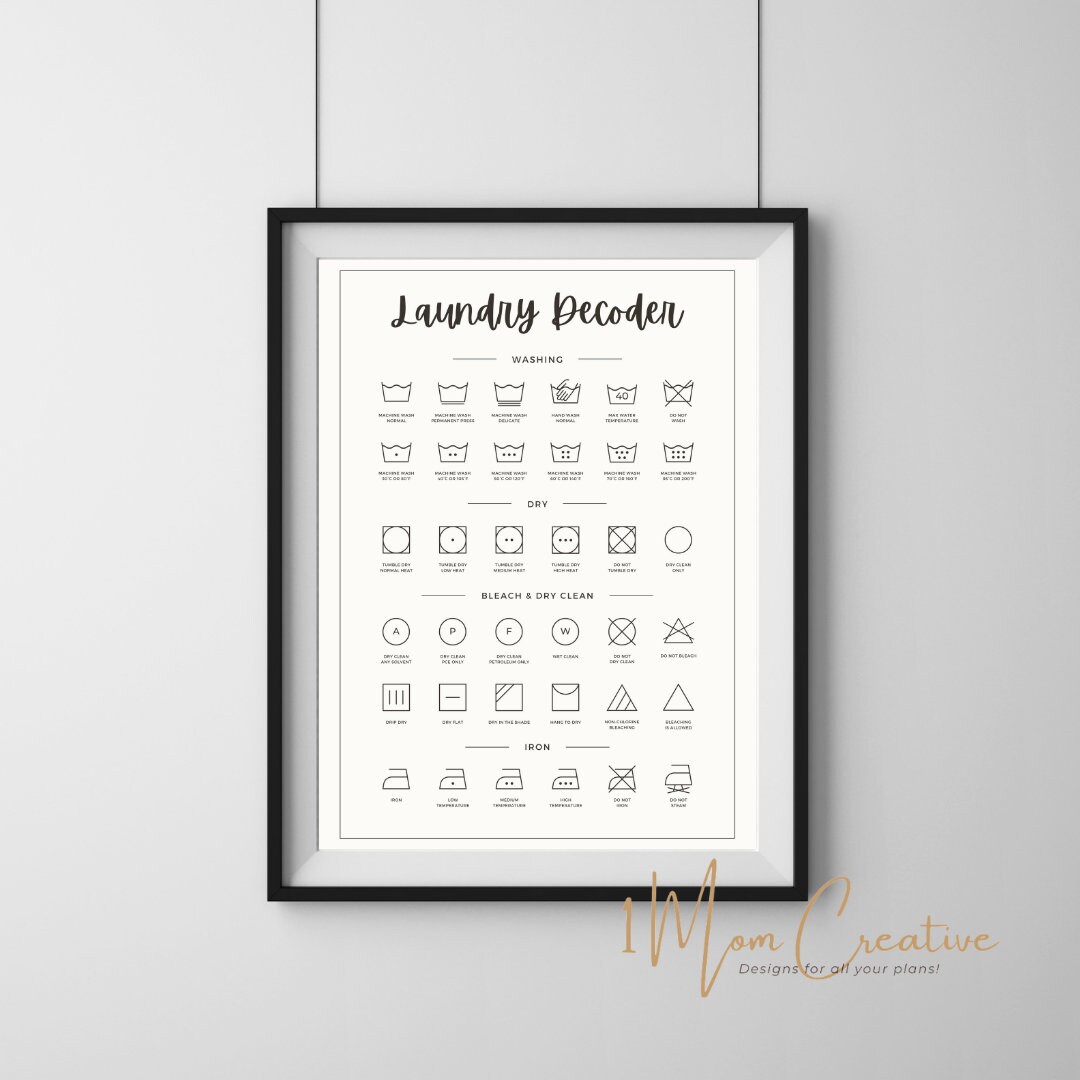 Laundry Symbols Guide, Laundry Room Art Print, Printable Art, Laundry ...