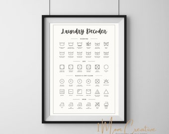 Laundry Symbols Guide, Laundry Room Art Print, Printable Art, Laundry Wall Decor, Laundry Care, Laundry Room Art, Minimalist