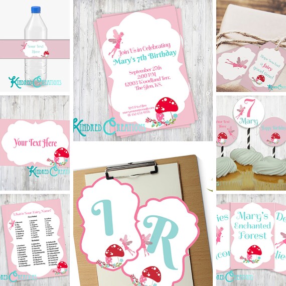 Fairy Woodland Party Pack Invite Banner Signs Cupcake Etsy