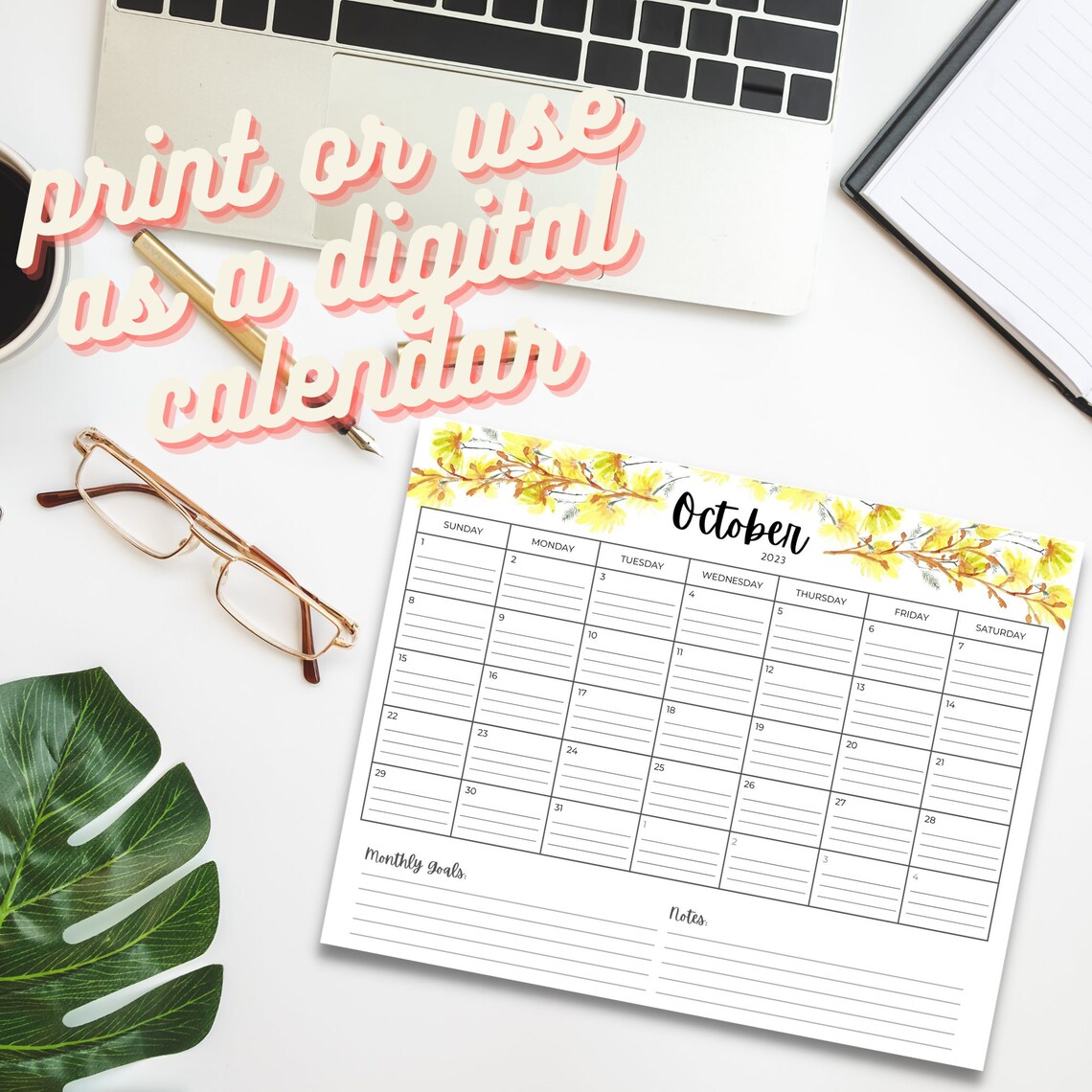 2023 Calendar Printable Desk Calendar Monthly Flowers Etsy Italia