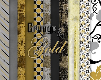 Grunge and Gold 12x12 Digital Paper Pack 300 dpi Printable small business use