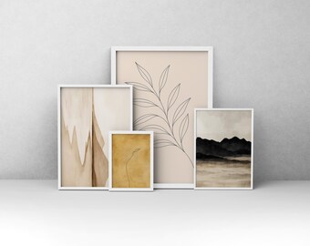 Minimalist Abstract Line Art Prints: Neutral Gallery Wall Set (Digital Download