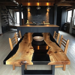 Handmade Live Edge Walnut Epoxy Dining Table, Custom Resin River Table