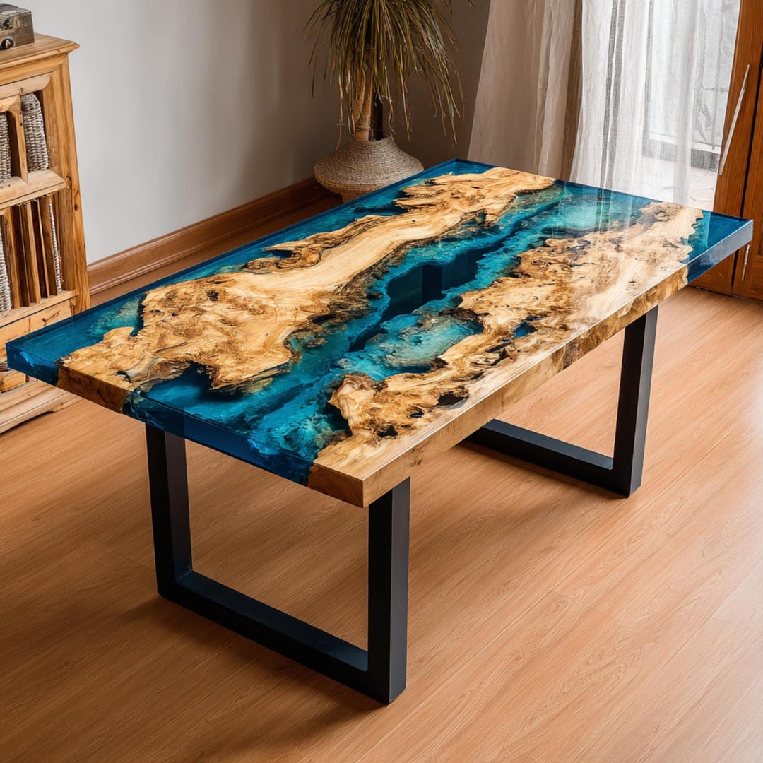 Handmade Walnut Epoxy Resin Table, Live Edge Dining Table - Etsy