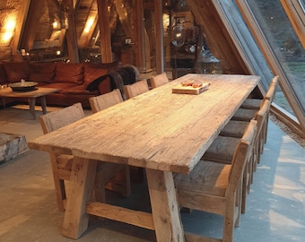 Handmade Live Edge Wood Dining Table, Rustic Farmhouse Style