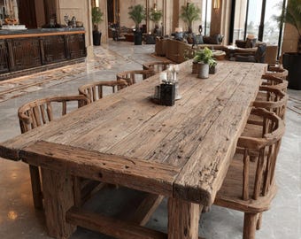 Handmade Wooden Table – Rustic Solid Walnut Dining Table – Farmhouse Wooden Kitchen Table - Rustic Farmhouse Wooden Table