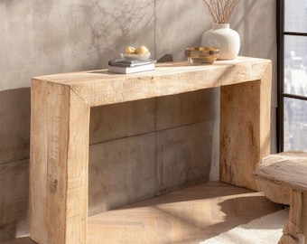 Handgemaakte massief houten consoletafel - rustiek entreemeubilair