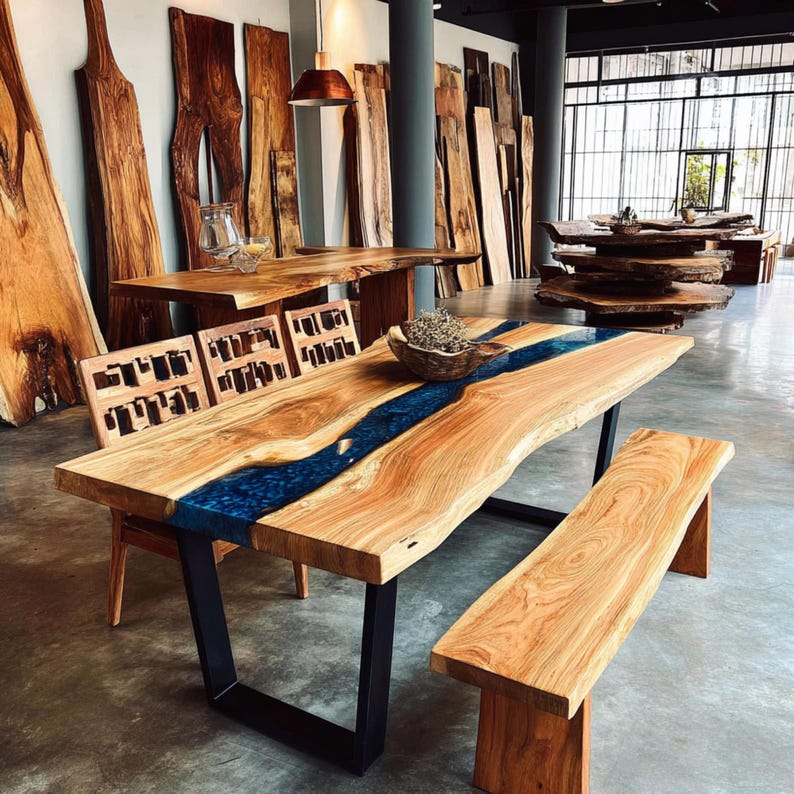 Handmade Live Edge Walnut Epoxy Dining Table, Custom Solid Wood - Etsy