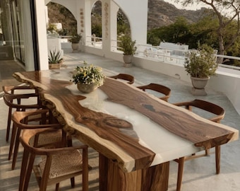 Handmade Walnut Live Edge Epoxy Dining Table, Custom Resin River Table