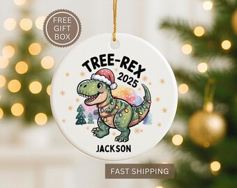 Personalized Tree Rex Ornament for Kids | Funny Dinosaur Christmas Ornament | Cute T-Rex Gift | Custom Name Holiday Keepsake 2025