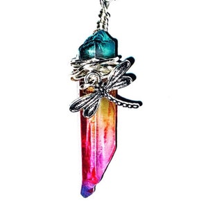 Rainbow pendant, aura quartz,  quartz pendant , point quartz, wire wrapped quartz, healing quartz, emotionally balancing energy pendant
