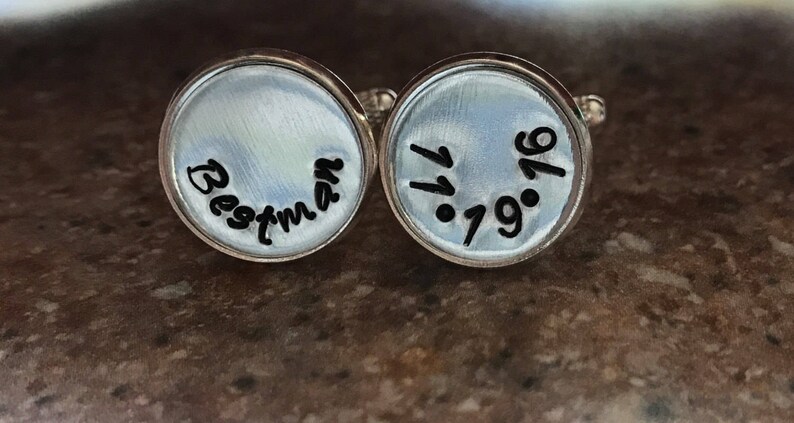 Cufflinks personalized suit accessory silver plated cufflinks Handstamped initial cufflinks