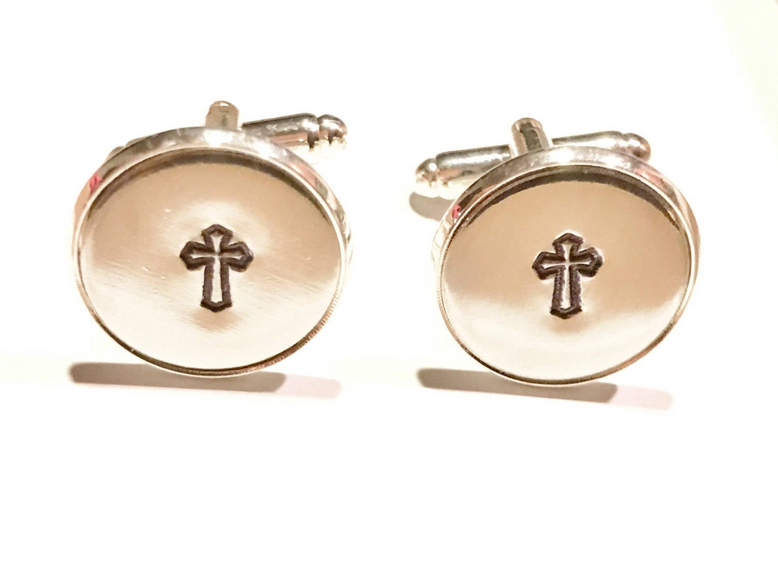 Cufflinks Religious Cufflinks Handstamped cross cufflinks Etsy