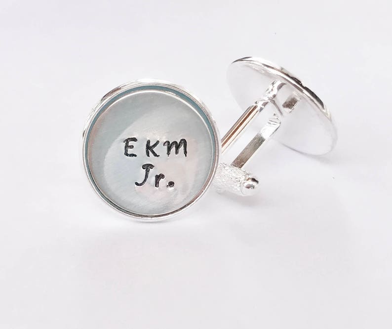 Cufflinks personalized suit accessory silver plated cufflinks Handstamped initial cufflinks