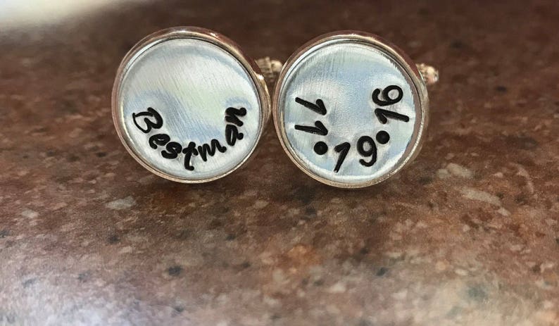 Cufflinks personalized suit accessory silver plated cufflinks Handstamped initial cufflinks