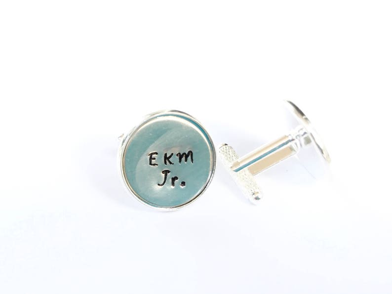 Cufflinks personalized suit accessory silver plated cufflinks Handstamped initial cufflinks