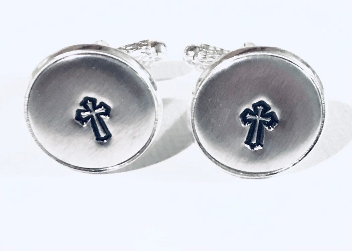 Cufflinks Religious Cufflinks Handstamped cross cufflinks Etsy
