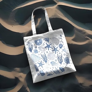 Seashell Coquette Tote Bag, Coastal Canvas Tote for Women, Summer Beach Tote, Trendy Vacation Bag, Ocean-Inspired Gift Tote
