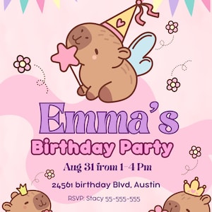 Capybara Birthday Invitation | Girl&#39;s Party Template (Digital Download)