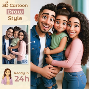 Custom PORTRAIT PERSONALIZED from PHOTO – Digital Illustration in 3D Cartoon Style – Unique and Original Gift