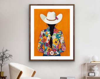 Colorful Cowgirl Horse Wall Art, Western Wall Decor Print, Pink Western Art, Modern Ranch Decor, Eclectic Western Wall Art, Horse Lover Gift