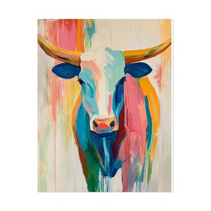 Longhorn Art Print: Vibrant Retro Cowboy Animal Wall Art, Retro Texas Horse with Cowboy, Funky, Western, Southwestern, Modern Cowboy Vintage