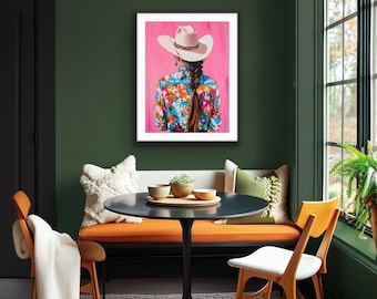 Colorful Cowgirl Horse Wall Art, Pink Western Wall Decor, Cowgirl Art Print, Modern Western Art, Girls Room Decor, Eclectic Western Wall Art