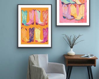 Colorful Cowgirl Horse Wall Art, Pink Western Decor, Cowgirl Wall Art Print, Modern Western Art, Girls Room Decor, Horse Lover Gift
