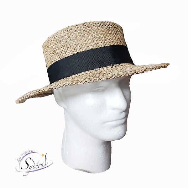 straw hat canotier style, natural straw hat, men straw hat, women straw hat, canotier hat, summer hat, sun hat