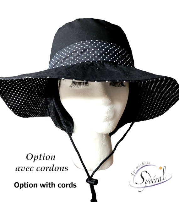 Buy Ladies Summer Hat Large Brim Black With Small White Dots