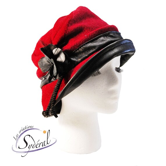 Red and Black Cloche Hat, Woman Winter Cloche Hat, Automn  display picture 1