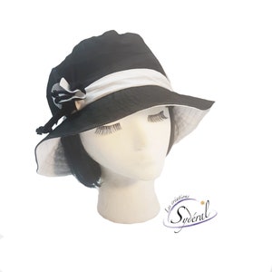Ladies summer  black and white coton hat, beach hat, travel hat, women summer hat, sun hat, black hat, white summer hat, black and white hat